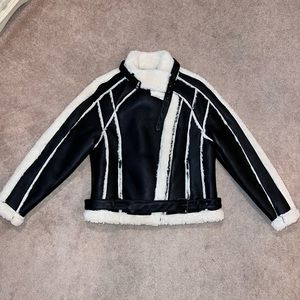 Black Faux Leather Sherpa Aviator Jacket
